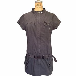 JADED London Charcoal Cotton Cargo High Neck Belted Mini Dress US 10